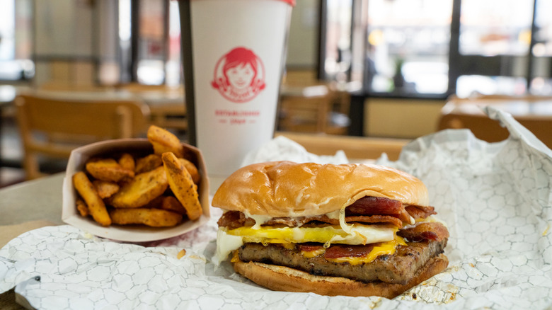 Wendy's Breakfast Baconator with seasoned potatoes