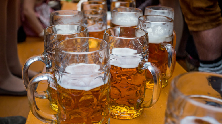 Beers on a table at Oktoberfest