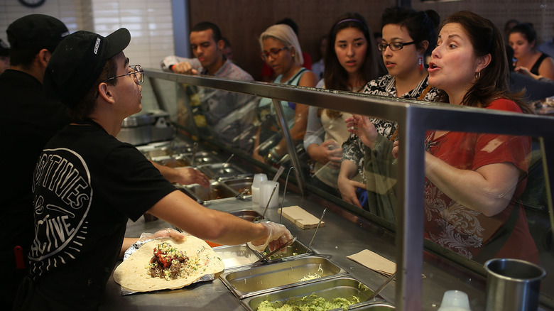 Busy preparation line at Chipotle