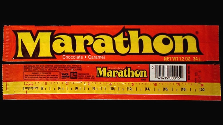 A Marathon bar sitting on a black background.