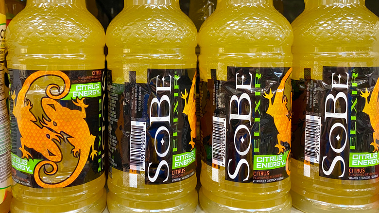 SoBe bottles in Citrus Energy flavor on a store shelf.