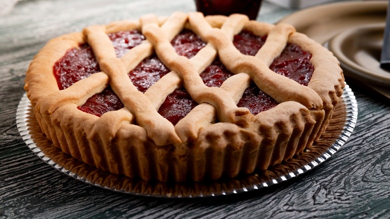 quince pie on a wood table