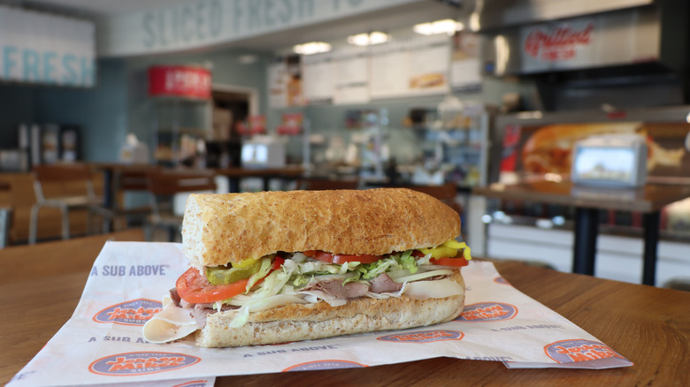 Jersey Mike's sandwich on table in restaurant