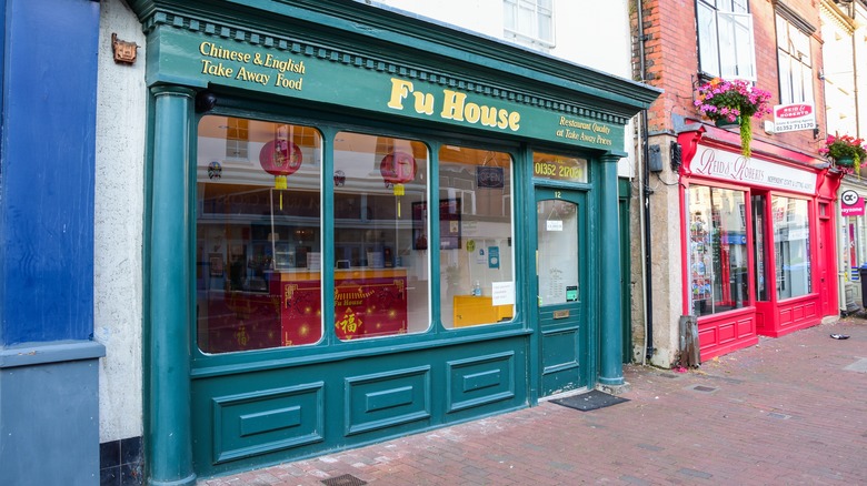 Street view of a Chinese takeaway restaurant in England