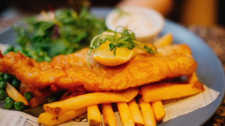 A plate of British-style fish and chips