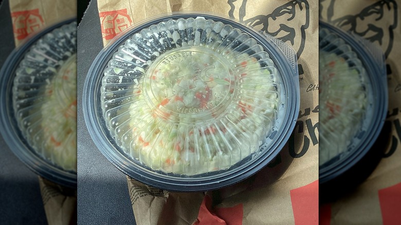 kfc coleslaw in plastic bowl with lid