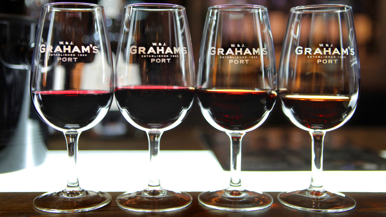 Four glasses of port