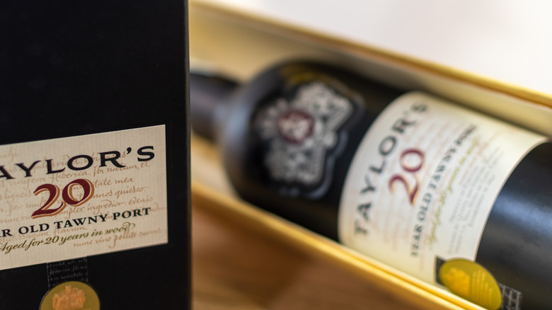 Close-up of Taylor's tawny port and box