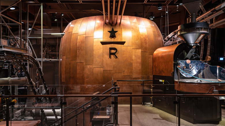 Bronze plated roasting drums inside the Starbucks Reserve Roastery