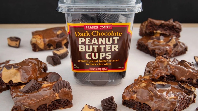 Plastic tub of trader joe's peanut butter cups