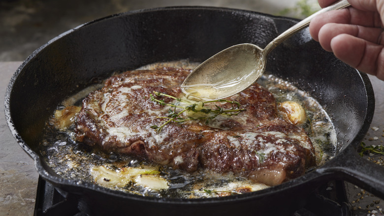 Steak on cast iron skillet