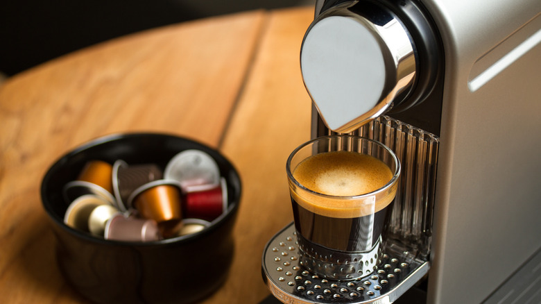 Nespresso machine brewing espresso