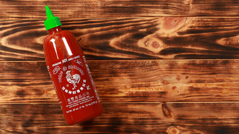 Bottle of Huy Fong sriracha