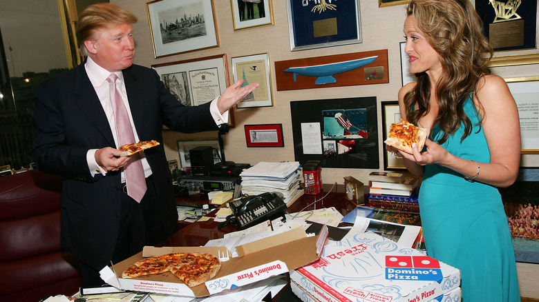 Donald Trump eating Domino's Pizza in his office