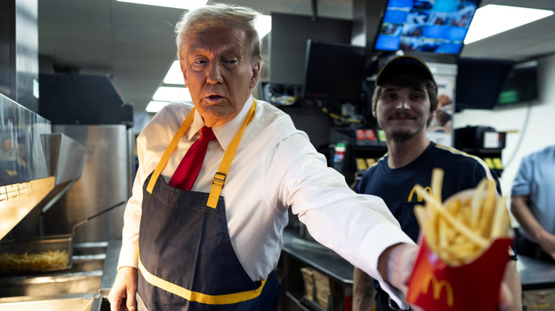 Donald Trump serving fries at McDonald's