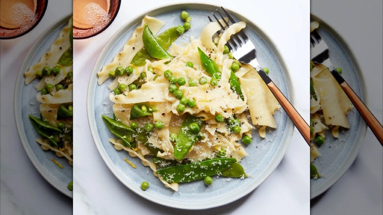 Broken lasagna noodles in pasta dish