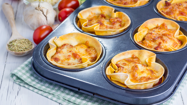 Lasagna cups in muffin tin