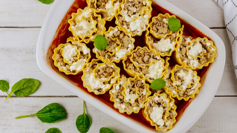 Lasagna roll ups in casserole dish