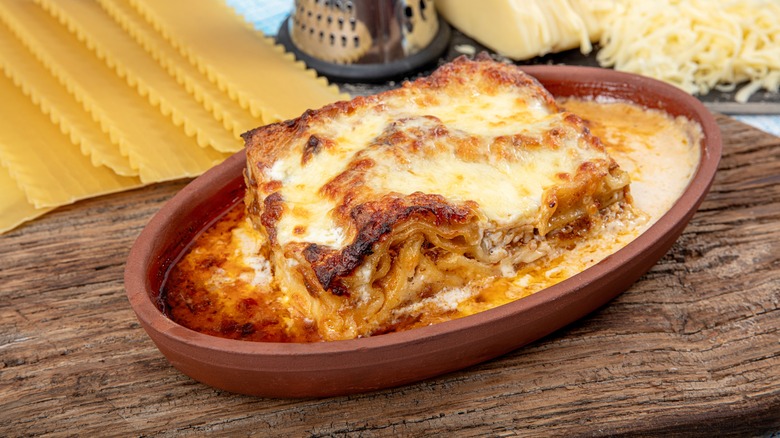 Lasagna on serving platter