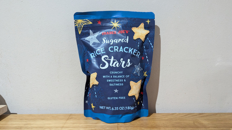 trader joe's sugared stars rice cracker package on counter