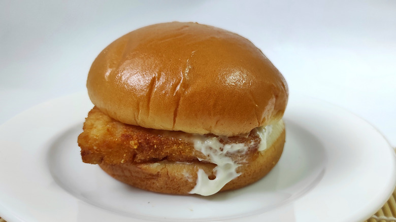 McDonald's Filet-O-Fish sandwich on a white plate