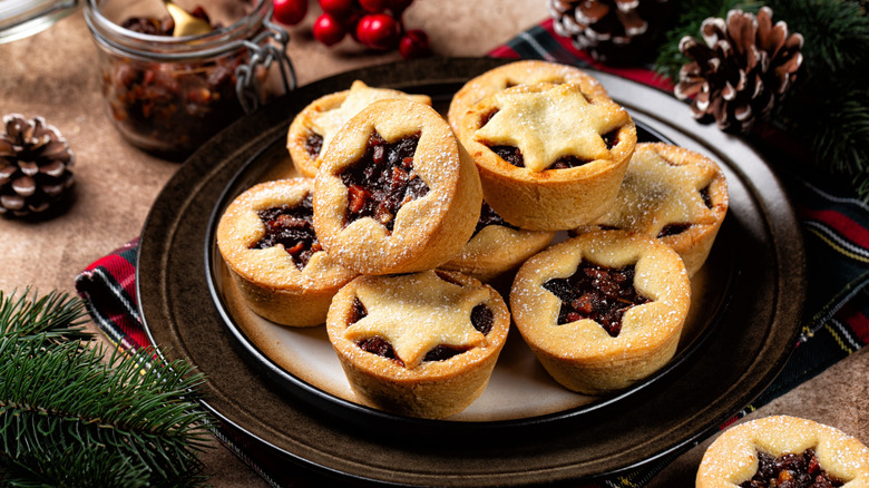 Plate of small mincemeat pies with star shapes on top