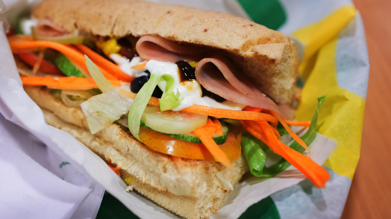 Subway sandwich with vegetables