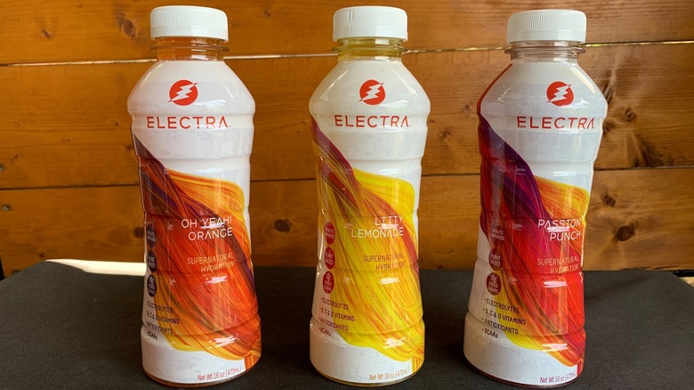 Three bottles of different Electra beverage flavors