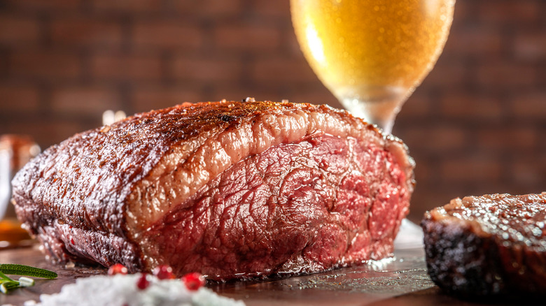 Steak and a glass of beer