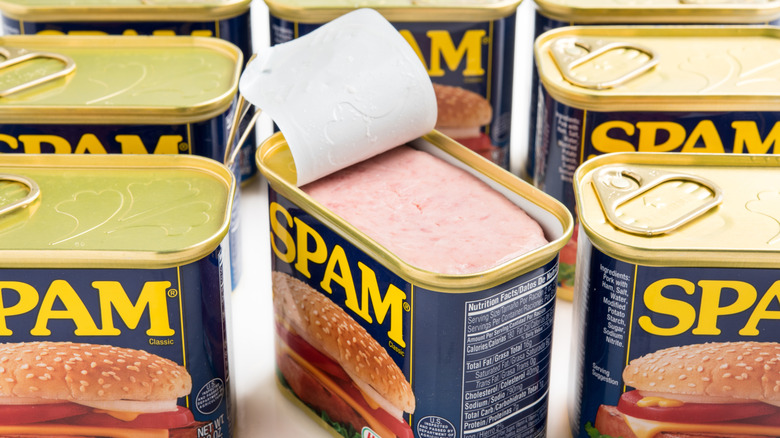 A can of spam that has been opened.