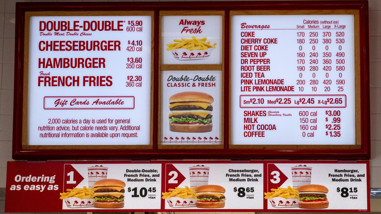 Menu at In N Out restaurant