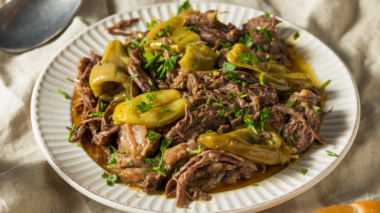 Mississippi pot roast on white plate