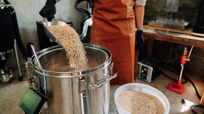 Craft brewer making beer batch