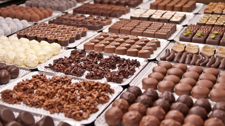 Various small chocolates in shop display