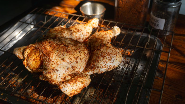 whole chicken butterfly on a rack