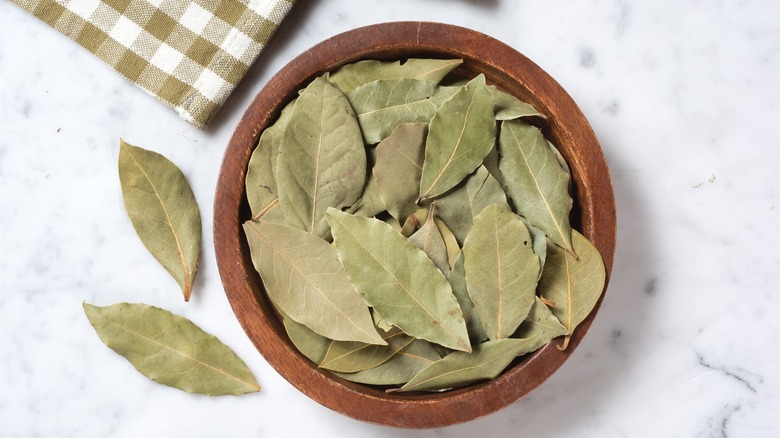 A bowl full of bay leaves