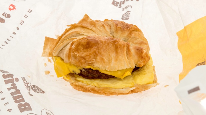 A Burger King Croissan'wich in the wrapper