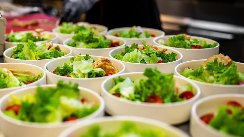 Several prepared Caesar salads