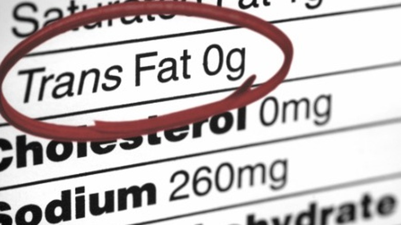 nutrition label with "Trans Fat 0g" close up and circled