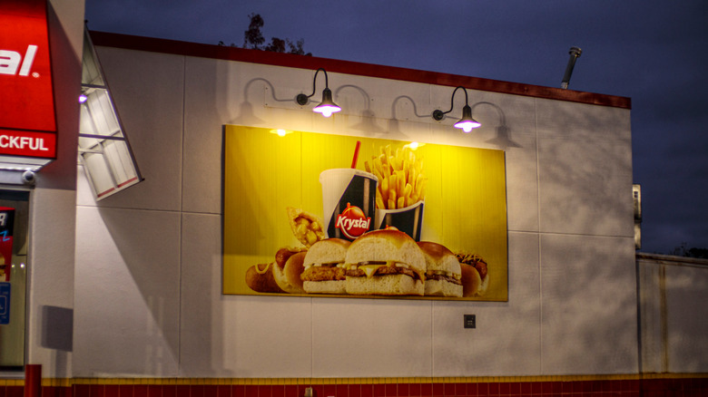 promo banner of food outside a Krystal restaurant