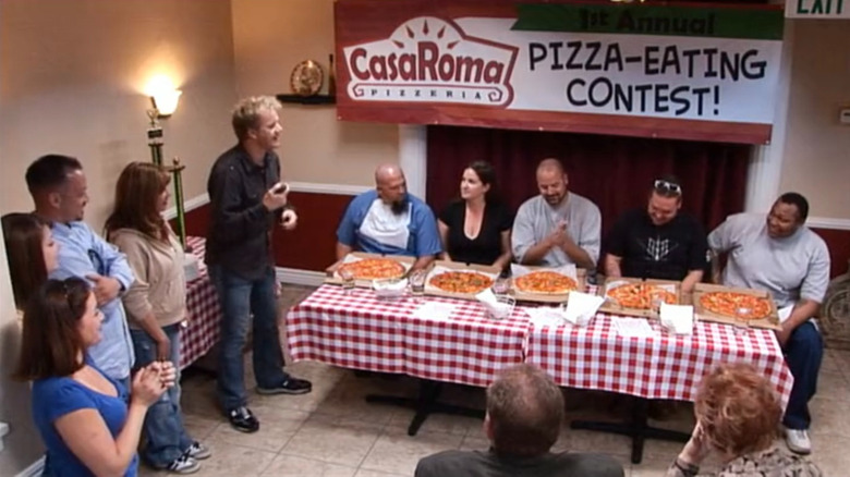 Chef Gordon Ramsay hosts a pizza-eating contest at Casa Roma restaurant