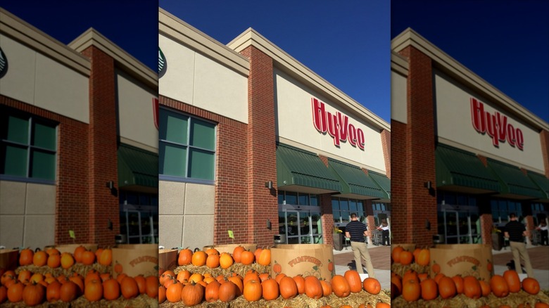 Hy-Vee storefront with pumpkins