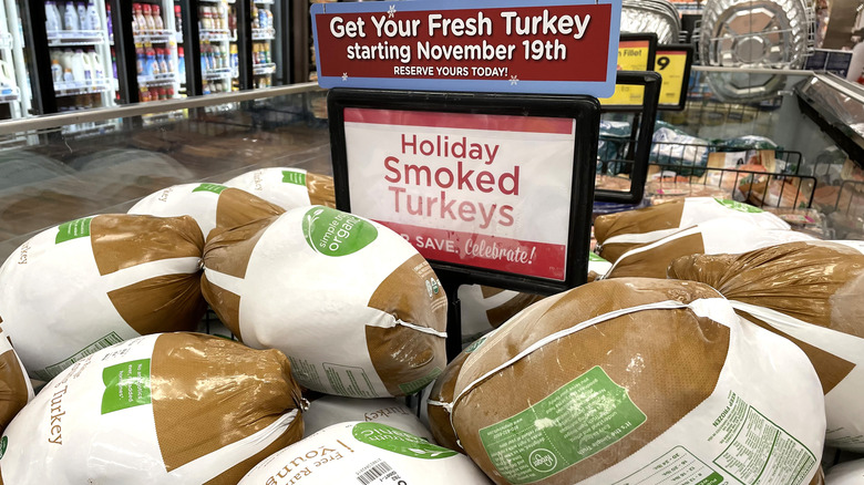 smoked turkeys in grocery store