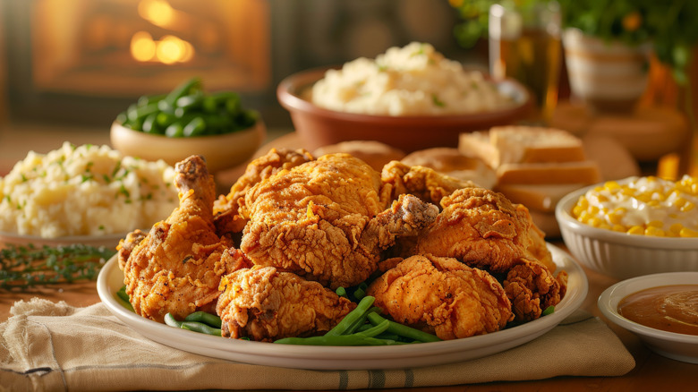 Southern fried chicken with side dishes