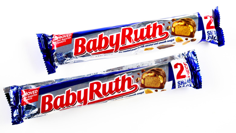 Two Baby Ruth candy bars on white