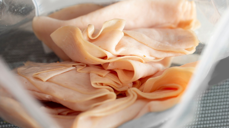 Close up of deli meat inside a plastic bag