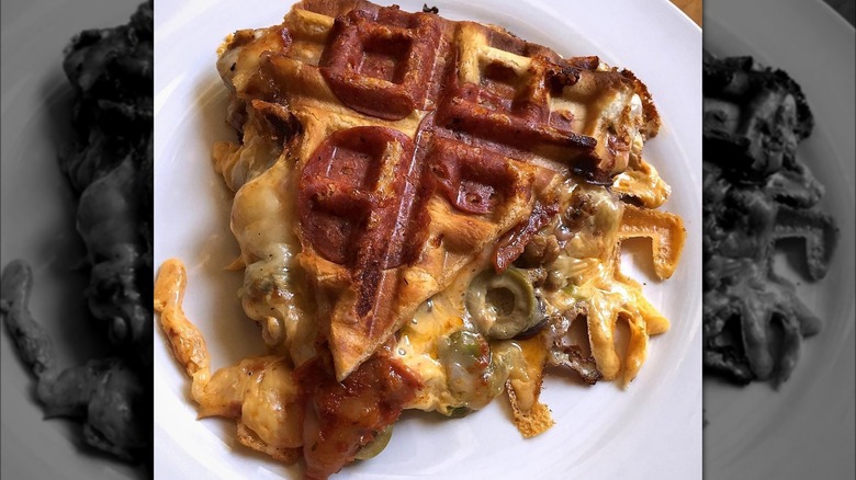 pizza slice reheated with waffle iron