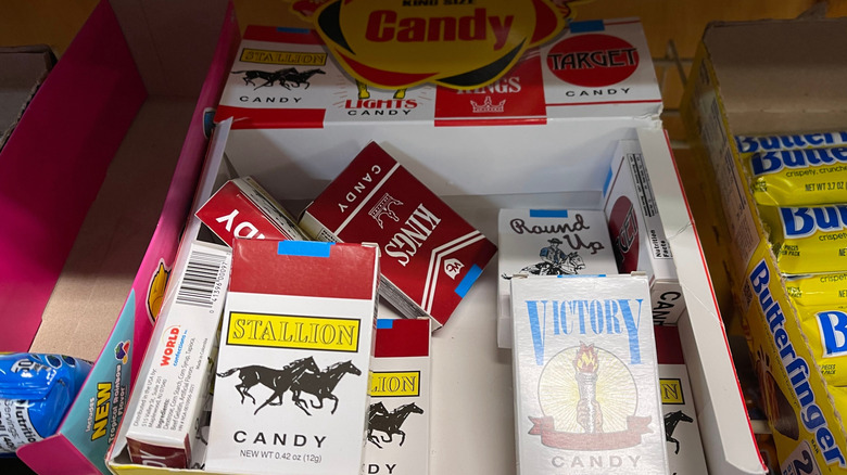 A big box of candy cigarette boxes