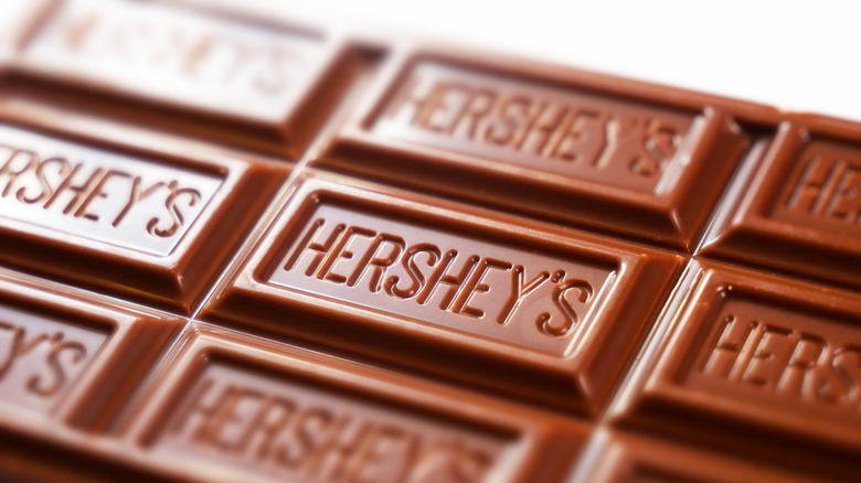 Unwrapped Hershey's chocolate bar