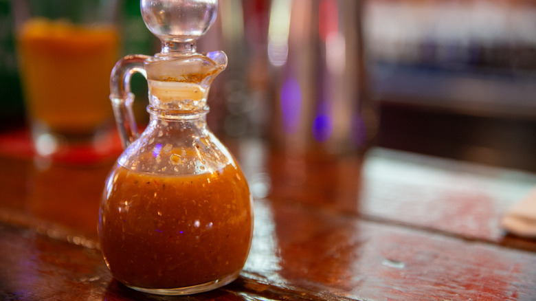 hot sauce bottle on counter